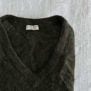 Tiger of Sweden Dark Green Oversized V-Neck Mohair Sweater